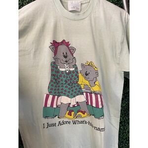 vtg 80's CUTE CAT SLEEPER Tee One size // bed time morning kitten earth tone